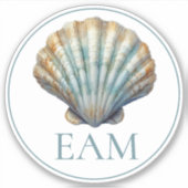 Coastal Blue Scallop Seashell Monogram Sticker (Voorkant)