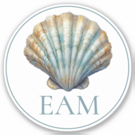 Coastal Blue Scallop Seashell Monogram Sticker