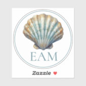 Coastal Blue Scallop Seashell Monogram Sticker (Vel)