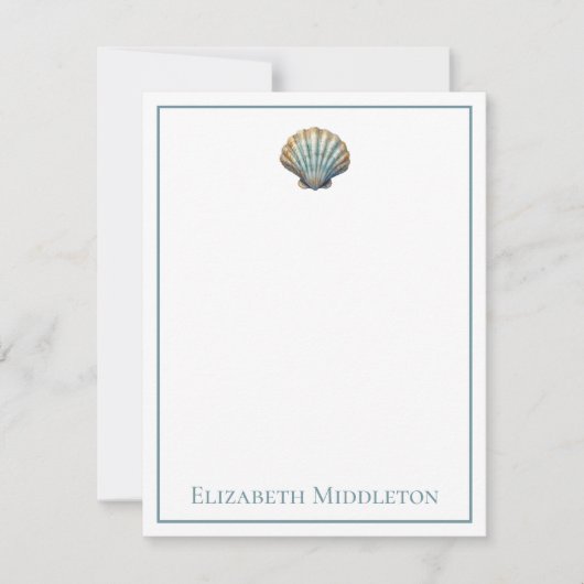 Coastal Blue Scallop Seashell Personalized Notitiekaartje (Voorkant)
