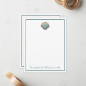 Coastal Blue Scallop Seashell Personalized Notitiekaartje (Voorkant / Achterkant in situ)