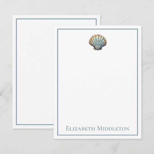 Coastal Blue Scallop Seashell Personalized Notitiekaartje (Voorkant / Achterkant)