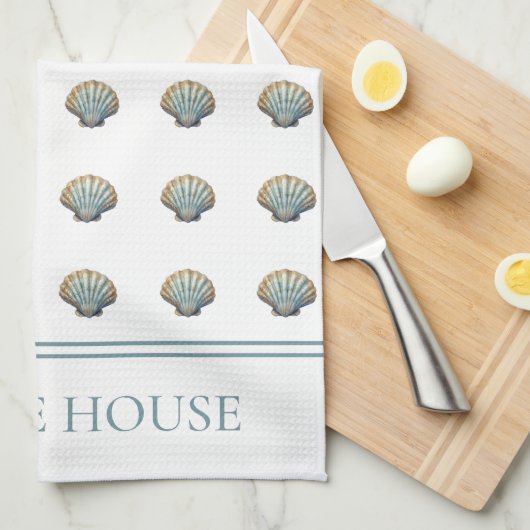 Coastal Blue Scallop Seashell Personalized Theedoek (Quarter Fold)