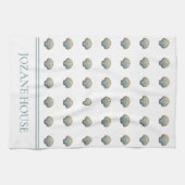 Coastal Blue Scallop Seashell Personalized Theedoek (Horizontaal)