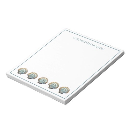 Coastal Blue Scallop Seashells Personalized Notitieblok (Linkerzijde)