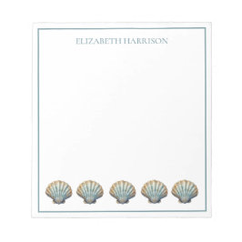 Coastal Blue Scallop Seashells Personalized Notitieblok
