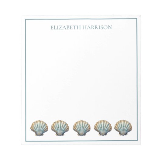 Coastal Blue Scallop Seashells Personalized Notitieblok (Voorkant)