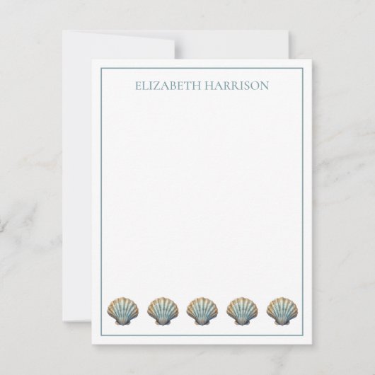 Coastal Blue Scallop Seashells Personalized Notitiekaartje (Voorkant)