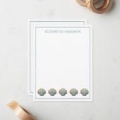 Coastal Blue Scallop Seashells Personalized Notitiekaartje (Voorkant / Achterkant in situ)