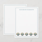 Coastal Blue Scallop Seashells Personalized Notitiekaartje (Voorkant / Achterkant)