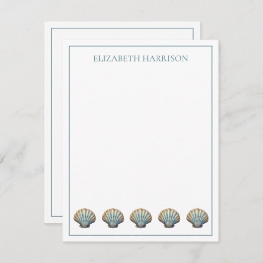 Coastal Blue Scallop Seashells Personalized Notitiekaartje (Voorkant / Achterkant)