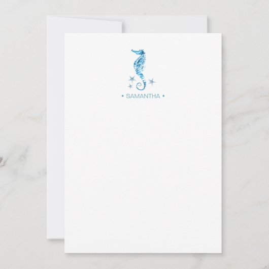Coastal Blue Seahorse gepersonaliseerd briefpapier Notitiekaartje (Voorkant)