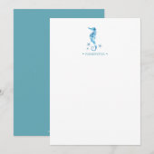 Coastal Blue Seahorse gepersonaliseerd briefpapier Notitiekaartje (Voorkant / Achterkant)