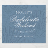 Coastal Blue Seashell Bachelorette Favor Sparkling Wijnetiket (Enkel label)