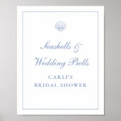 Coastal Blue Seashell Bridal Shower Sign Poster (Voorkant)