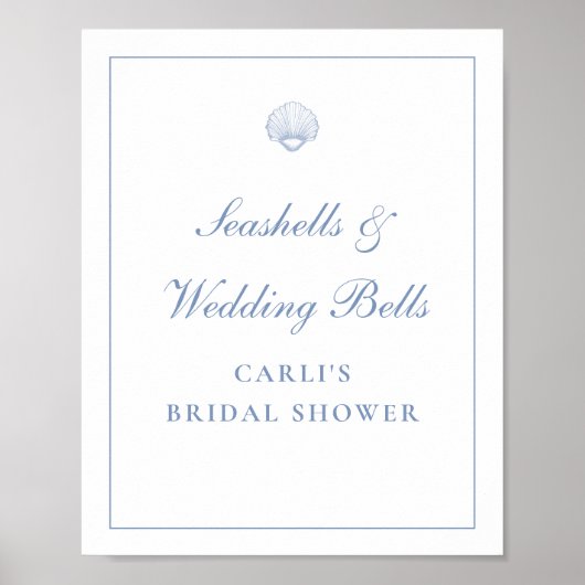 Coastal Blue Seashell Bridal Shower Sign Poster (Voorkant)