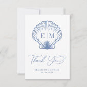 Coastal Blue Seashell Monogram Wedding Bedankkaart (Voorkant)