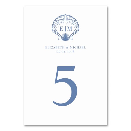 Coastal Blue Seashell Monogram Wedding Kaart (Voorkant)