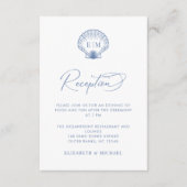 Coastal Blue Seashell Monogram Wedding Reception Informatiekaartje (Voorkant)