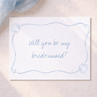 Coastal Blue Seashell Summer Bridesmaid Proposal Kaart