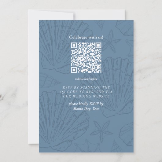 Coastal Blue Shell Destination Wedding Kaart (Achterkant)
