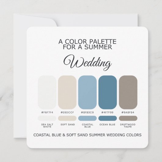 Coastal Blue Soft Sand Summer Wedding Palette Card Kaart (Voorkant)