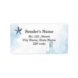 Coastal Blue Starfish Wedding Return Address Etiket