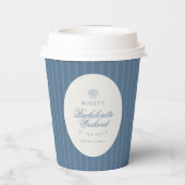Coastal Blue Stripe Bachelorette Papieren Bekers (Achterkant)
