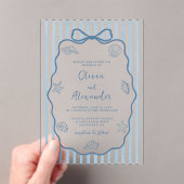 Coastal Blue Stripe Whimsical Hand Drawn Wedding Acryl Uitnodigingen (Insitu (Draagbaar))