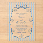 Coastal Blue Stripe Whimsical Hand Drawn Wedding Acryl Uitnodigingen (Voorkant)
