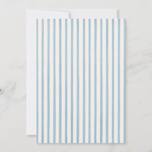 Coastal Blue Stripe Whimsical Hand Drawn Wedding Kaart (Achterkant)