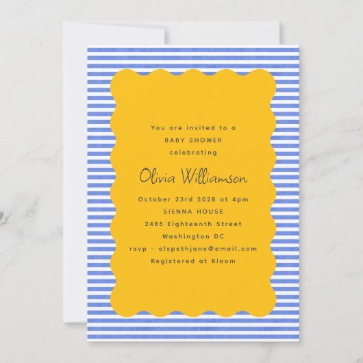 Coastal Blue Stripe Yellow Scallop Baby shower Kaart (Voorkant)