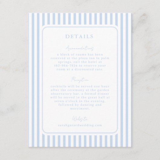 Coastal Blue Striped Wedding Detail Informatiekaartje (Voorkant)