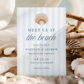 Coastal Blue Stripes Shell Beach Photo Wedding Save The Date