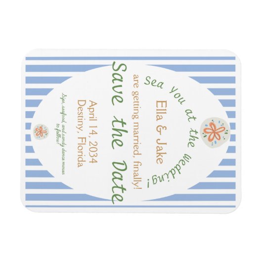 Coastal Blue Stripes Sla de datum op Magneet (Horizontaal)