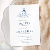 Coastal Blue Toile Lighthouse Wedding Kaart