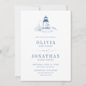 Coastal Blue Toile Lighthouse Wedding Kaart (Voorkant)