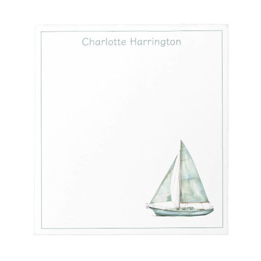Coastal Blue Watercolor Sailboat Personalized Notitieblok (Voorkant)