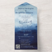 Coastal Blue Waterverf All in One Wedding Invitate All In One Uitnodiging (Binnen)