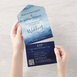 Coastal Blue Waterverf All in One Wedding Invitate All In One Uitnodiging