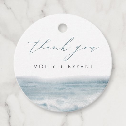 Coastal Blue Waterverf bruiloft Bedankt Bedankjes Labels (Voorkant)