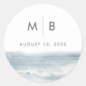 Coastal Blue Waterverf Monogram Wedding Favoriet Ronde Sticker (Voorkant)