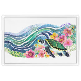 Coastal Blue Waves & Turtle Waterverf Acryl Dienblad