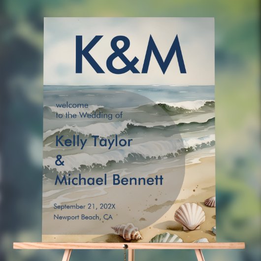 Coastal Blue Wedding Entry met Initialen Acryl Bord (Neutraal)