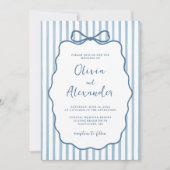 Coastal Blue Whimsical Stripe Bow Wedding Kaart (Voorkant)