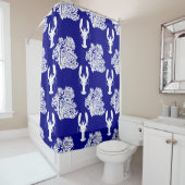 Coastal Blue White Lobster Pattern Douchegordijn (In situ)