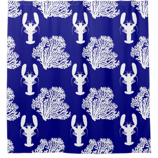Coastal Blue White Lobster Pattern Douchegordijn (Voorkant)