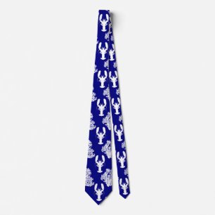 Coastal Blue White Lobster Pattern Stropdas