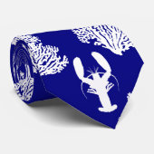 Coastal Blue White Lobster Pattern Stropdas (Opgerold)
