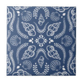 Coastal Blue & White Seashell Modern Patroon Tegeltje (Voorkant)